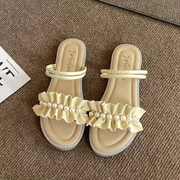 Xajzpa Slippers Women Summer Luxury Slides String Bead Flat Shoes Female Pantofle Designer Soft 2025 Scandals Slippers Women Summer Sli